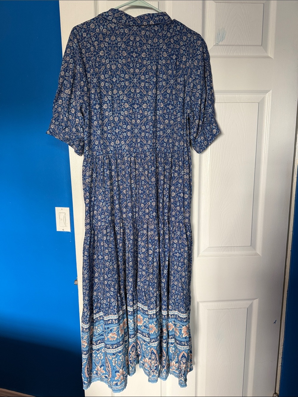 NATURAL LIFE Blue Printed Maxi Dress with Border Floral Hem - Picture 5 of 6